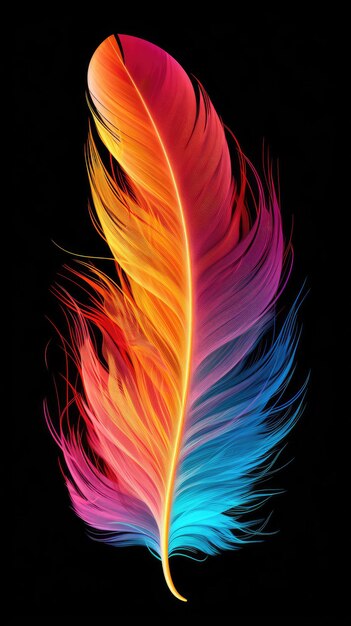 Colorful feather on black background