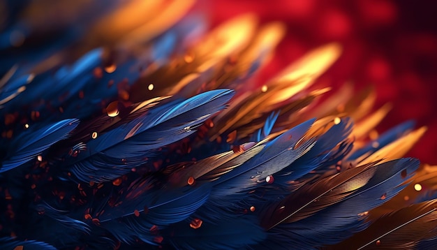 Photo a colorful feather is on a red background with a blue and red background