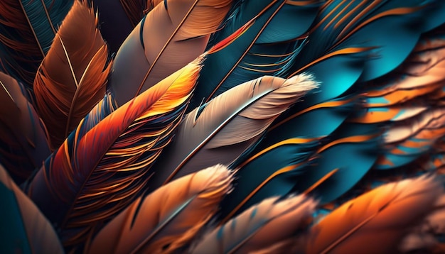 A colorful feather wallpaper with a black background and a blue background with a yellow background.