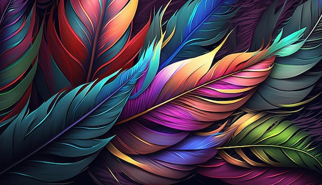 A colorful feather wallpaper with a black background and a colorful feather pattern.