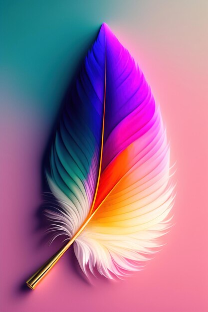 Photo a colorful feather with a colorful background and a pink background