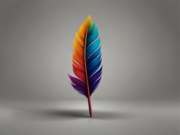 Photo a colorful feather with a gray background and a gray background