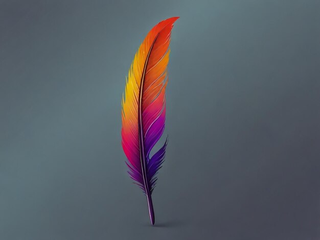 Photo a colorful feather with a gray background and a gray background