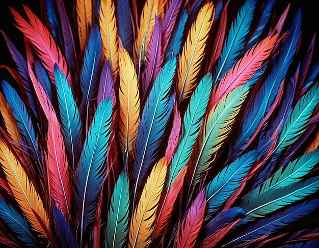 Photo a colorful feather with many colors of different colors