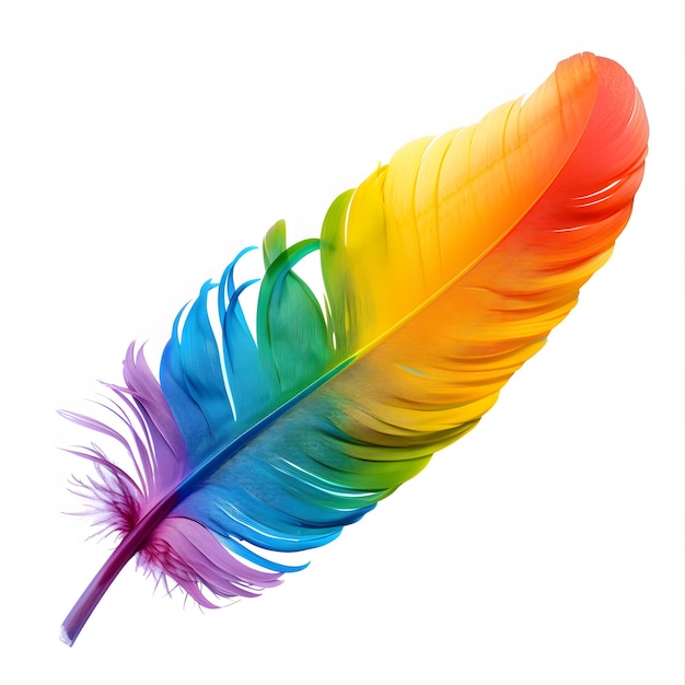 A colorful feather with a rainbow colored tail