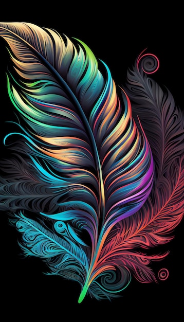 A colorful feather with the word feathers on it.