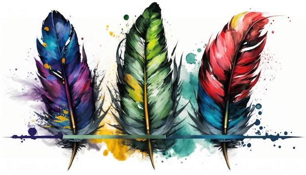 Colorful feathers white background