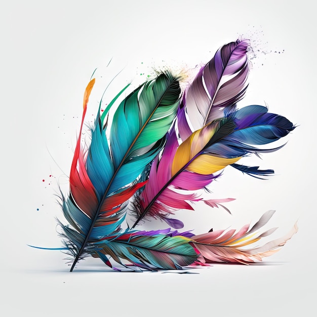 Colorful feathers white background