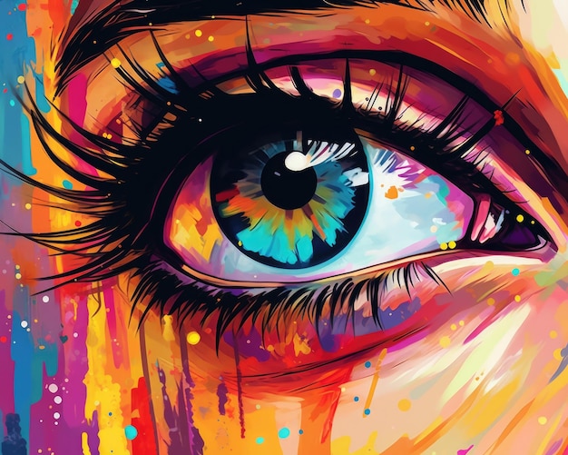 Colorful female eye in closeup Illustration Generative AI