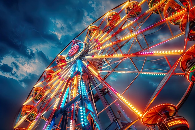 Photo colorful ferris wheel lit up at night