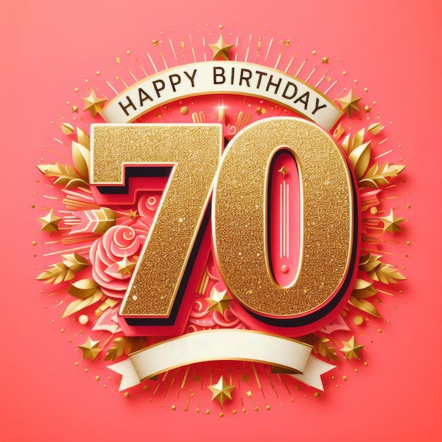 Photo colorful and festive 70th birthday design with vibrant floral elements and gold accents