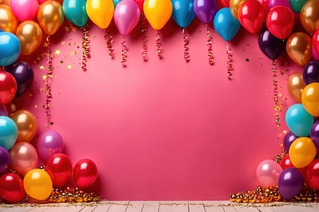 Colorful festive background frame made of colorful balloons and gold stars