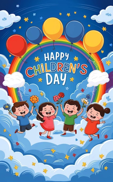 A colorful and festive illustration celebrating Childrens Day