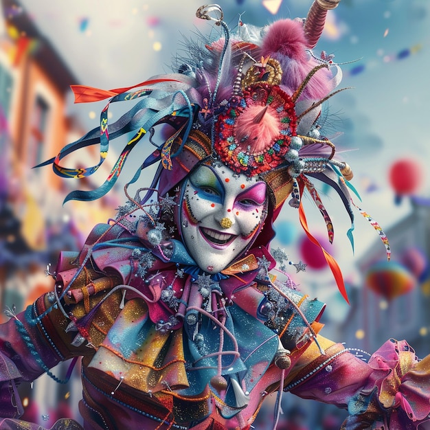 Colorful Festive Street Carnival Costume with Feathers Woman in Vibrant Attire