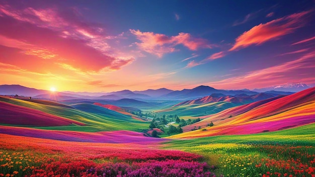 colorful fields of flowers in the mountains