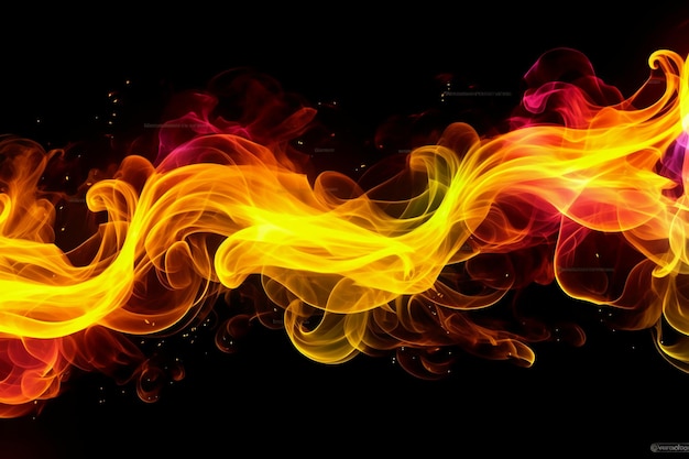 A colorful fire and flames background with a black background