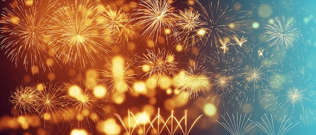 Colorful firework with bokeh background. New Year celebration, Abstract holiday background