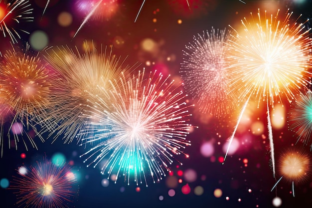 Colorful Firework with Bokeh Background New Year Celebration Abstract Holiday Background