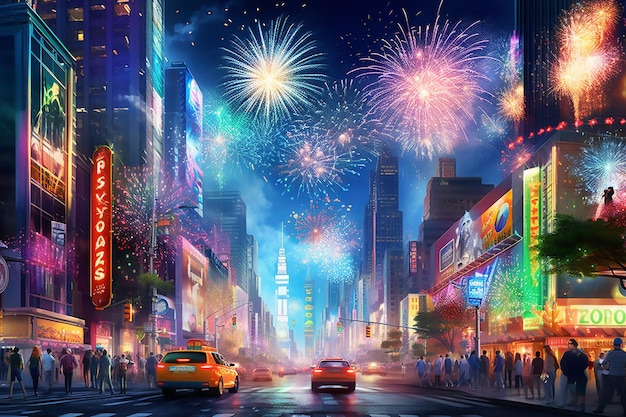 Colorful fireworks on the background of the New York night sky Festive celebration Generative AI