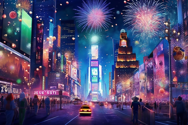 Colorful fireworks on the background of the New York night sky Festive celebration Generative AI