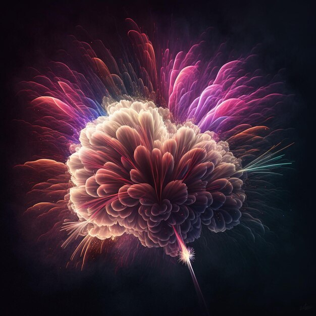 A colorful fireworks display is in the dark.