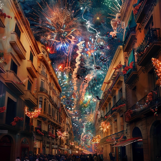 Colorful Fireworks Display at Las Fallas Festival in Valencia