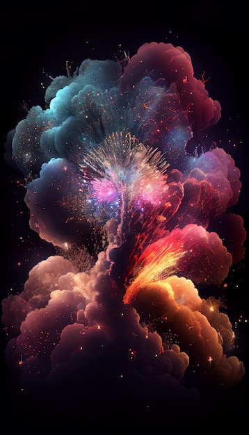 A colorful fireworks display with a black background