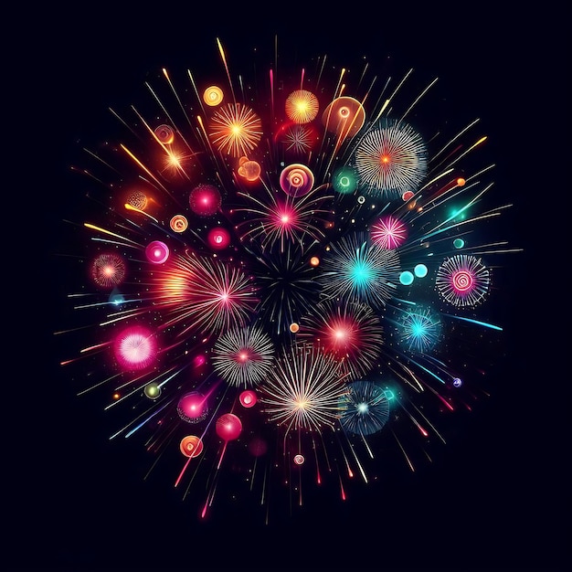 Colorful fireworks in isolated background black