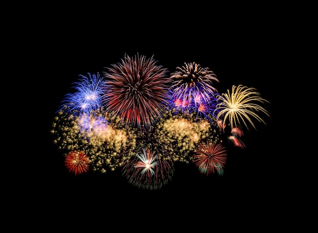 Colorful fireworks isolated on black background