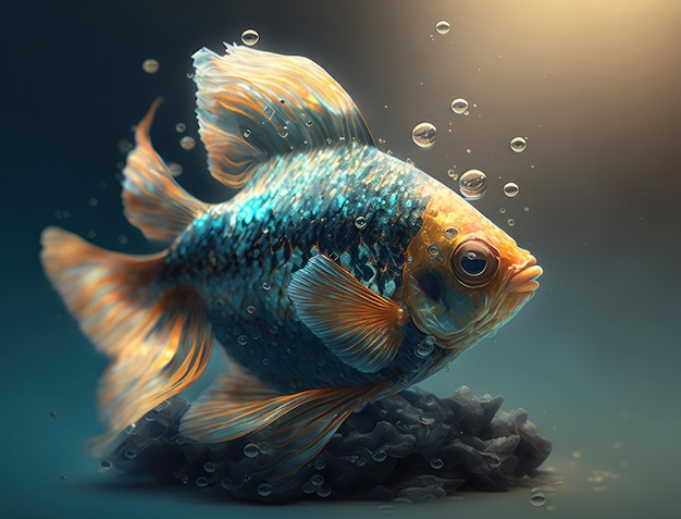 Colorful fish in the aquarium Underwater world Created with Generative AI technology