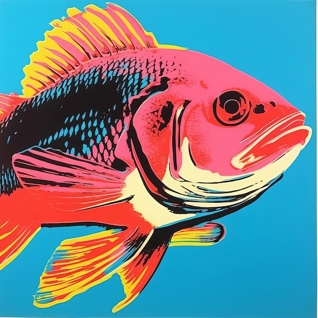 Colorful Fish Art Andy Warhol Inspired Silkscreen Print