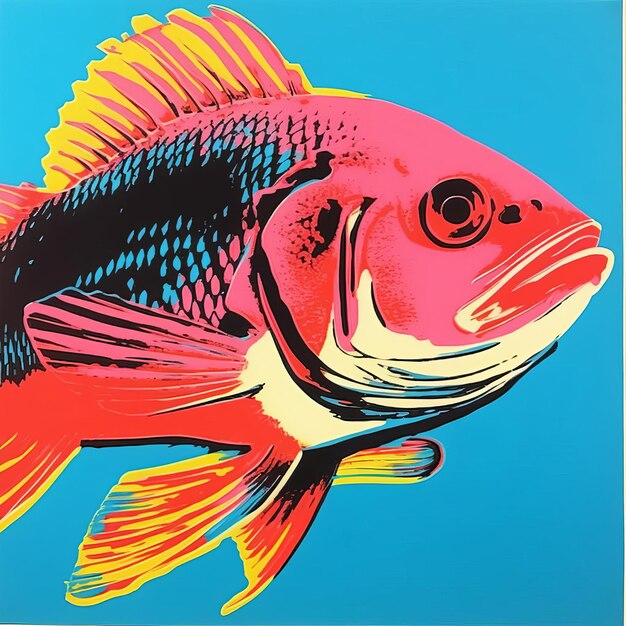 Photo colorful fish art andy warhol inspired silkscreen print