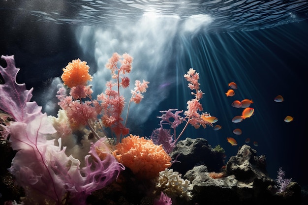 Colorful fish and corals The underwater sea world deepsea animals and the marine ecosystem