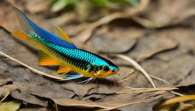 Photo a colorful fish is on the ground and has a blue stripe