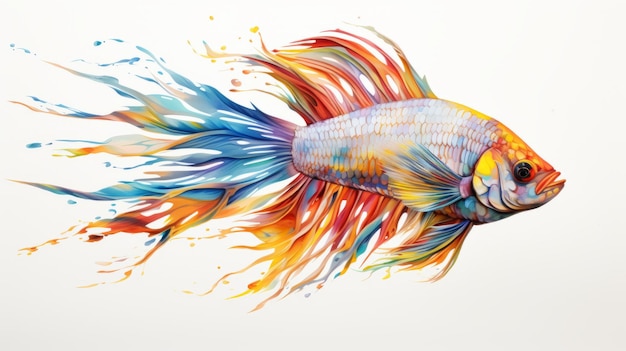 Colorful Fish Splashed In Paint Hyperrealistic Animal Illustration