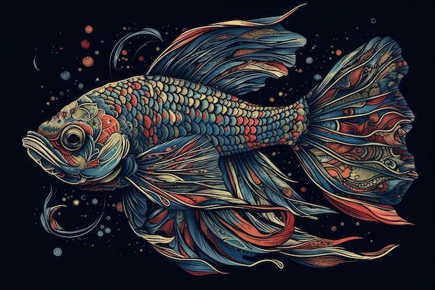 Colorful fish swimming in a dark mysterious environment