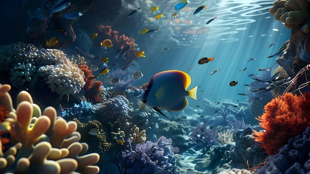 Colorful Fish Swimming in a Vibrant Coral Reef