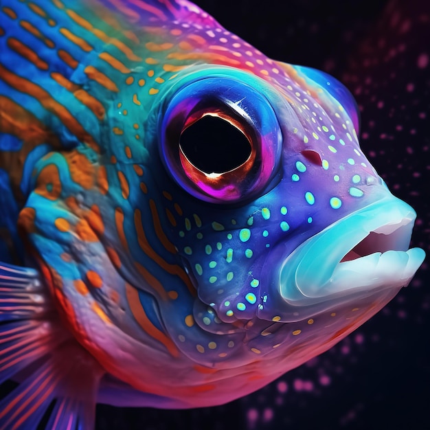 A colorful fish with a black background and a black background.