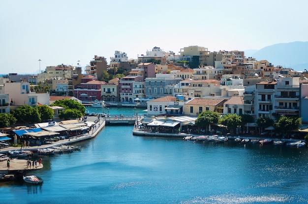 Colorful fishermen village. View on old town, sea port on sunny day