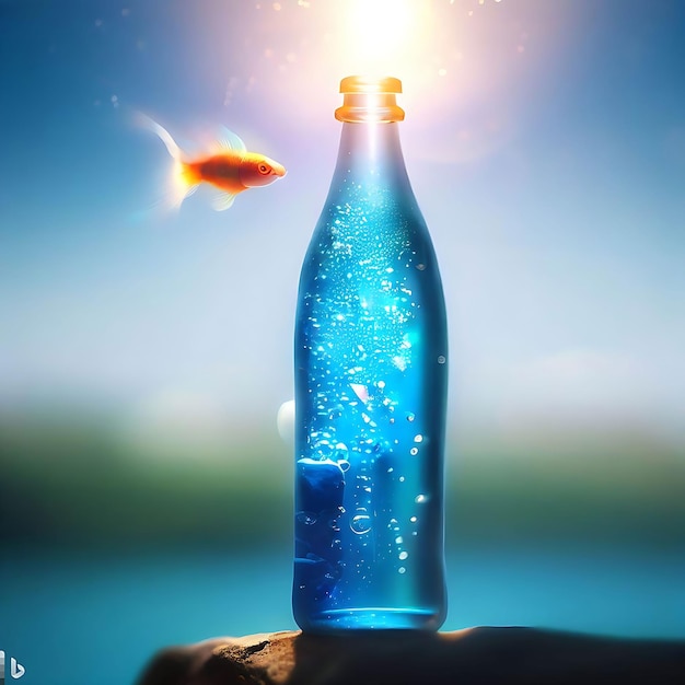 Colorful fishes in a bottle aquarium on a exotic background Generative AI