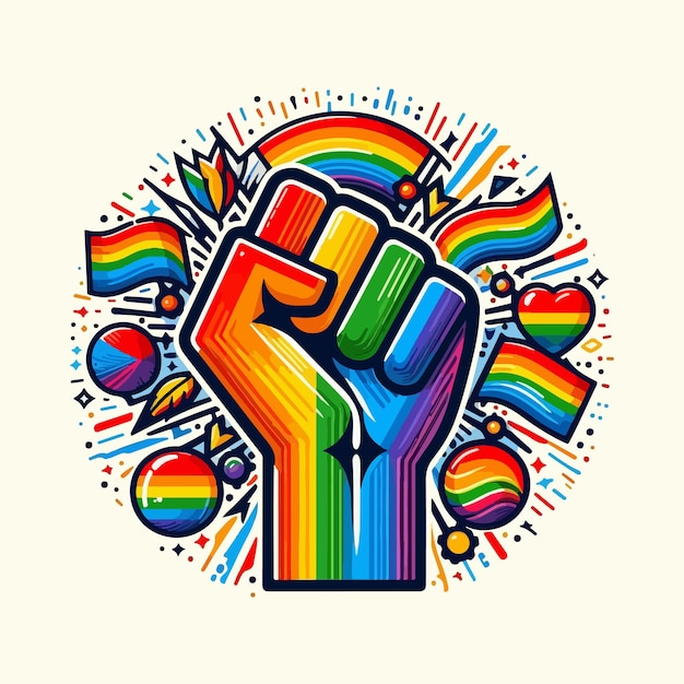 Photo colorful fist symbol for international human rights day with rainbow pride design