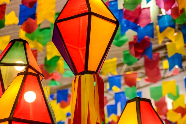 Colorful flags and decorative balloon for the Saint John party in June in northeastern Brazil