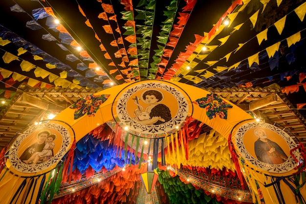 Colorful flags and decorative balloon for the Saint John party in June in northeastern Brazil