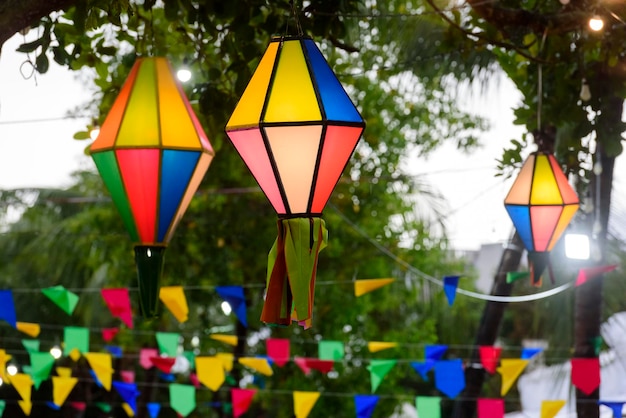 Colorful flags and decorative balloon for the Saint John party in northeastern Brazil