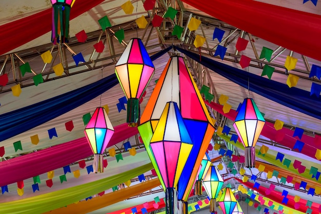 Colorful flags and decorative balloon for the Saint John party in northeastern Brazil