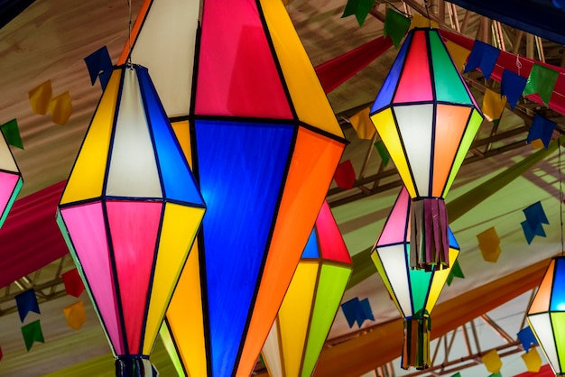 Colorful flags and decorative balloon for the Saint John party in northeastern Brazil