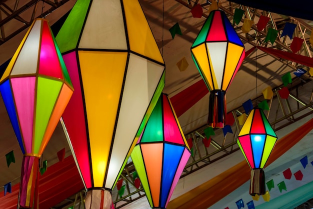 Colorful flags and decorative balloon for the Saint John party in northeastern Brazil