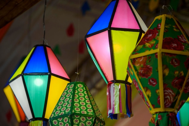 Colorful flags and decorative balloon for the Saint John party in northeastern Brazil