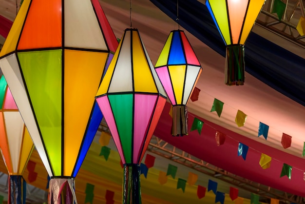 Colorful flags and decorative balloon for the Saint John party in northeastern Brazil