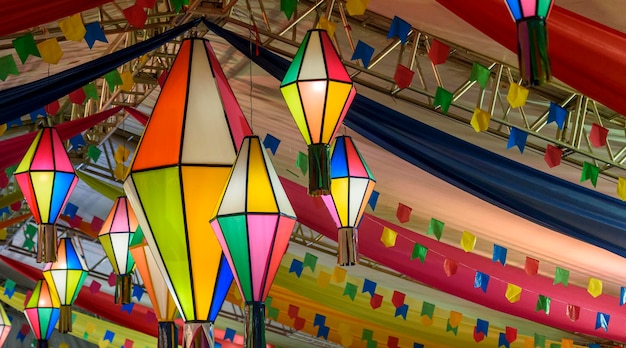 Colorful flags and decorative balloon for the Saint John party in northeastern Brazil